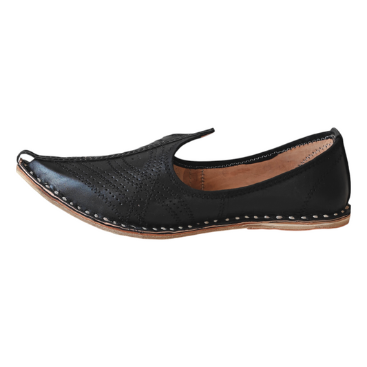 Black Jodhpuri Leather Mojari Handcrafted Juti for Man
