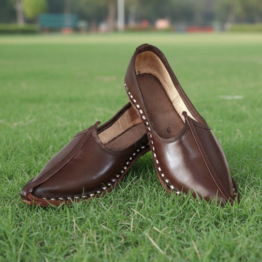 Brown leather ethnic slip-on shoe jodhpuri mojari jutti