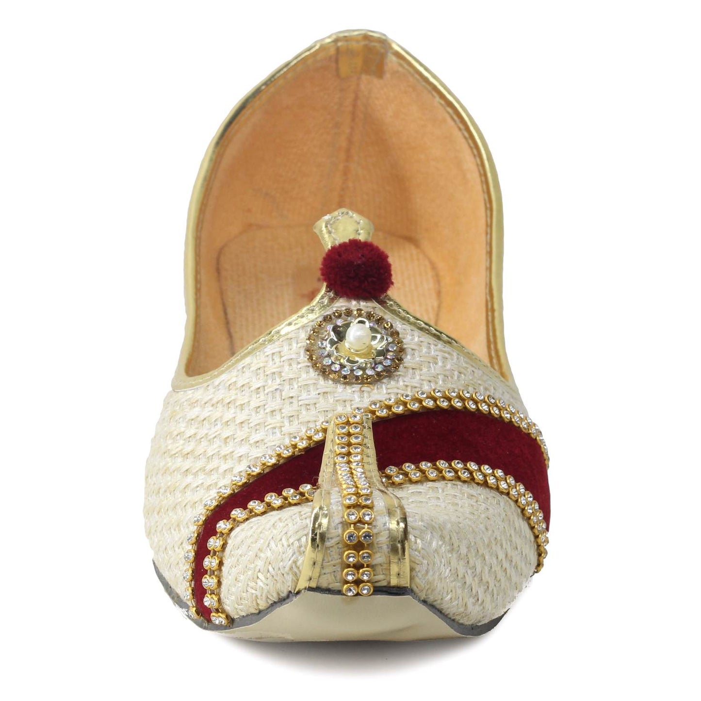 Beige Cream Jute Maroon Velvet Strip Men's Sherwani Jutti
