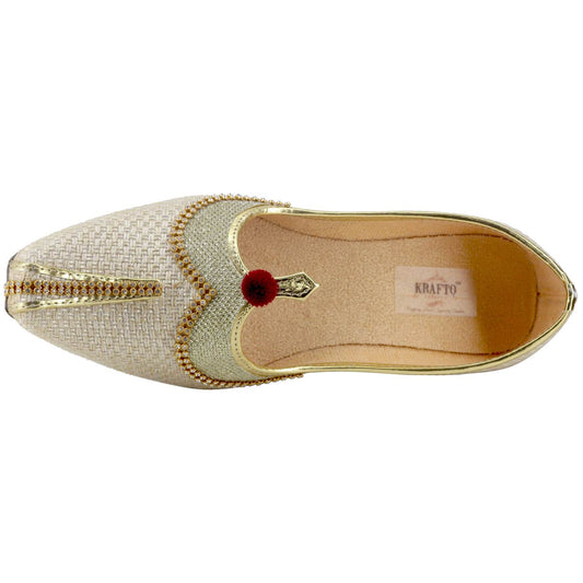 Cream Jute Gold Glitz Men's Wedding Sherwani Mojaris