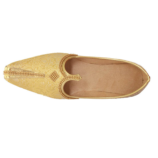 Floral Gold Silk Men's Sherwani Jutti