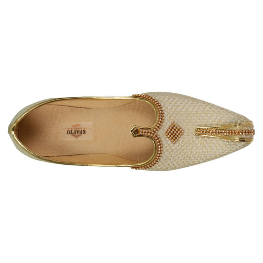 Cream Jute Men's Sherwani Mojaris