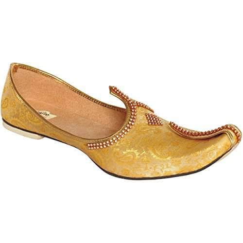 krafto mens golden silk sherwani jutti
