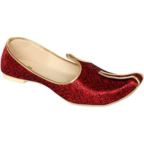 krafto mens red synthetic sherwani jutti