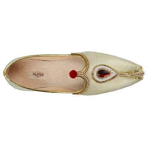 krafto mens beige gold fabric rhinestone ruby mojaris