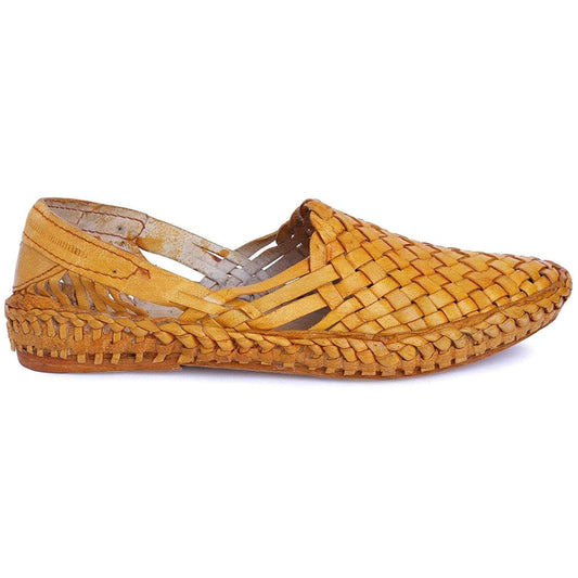 Yellow Interwoven Leather Men's Kolhapuri Jutti