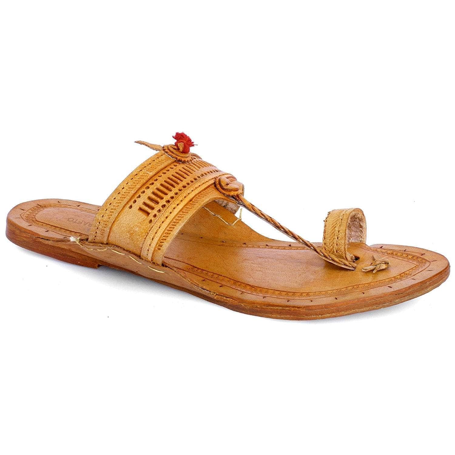 Buy Yellow Leather Men's Pointed Kolhapuri Chappal Shop Online