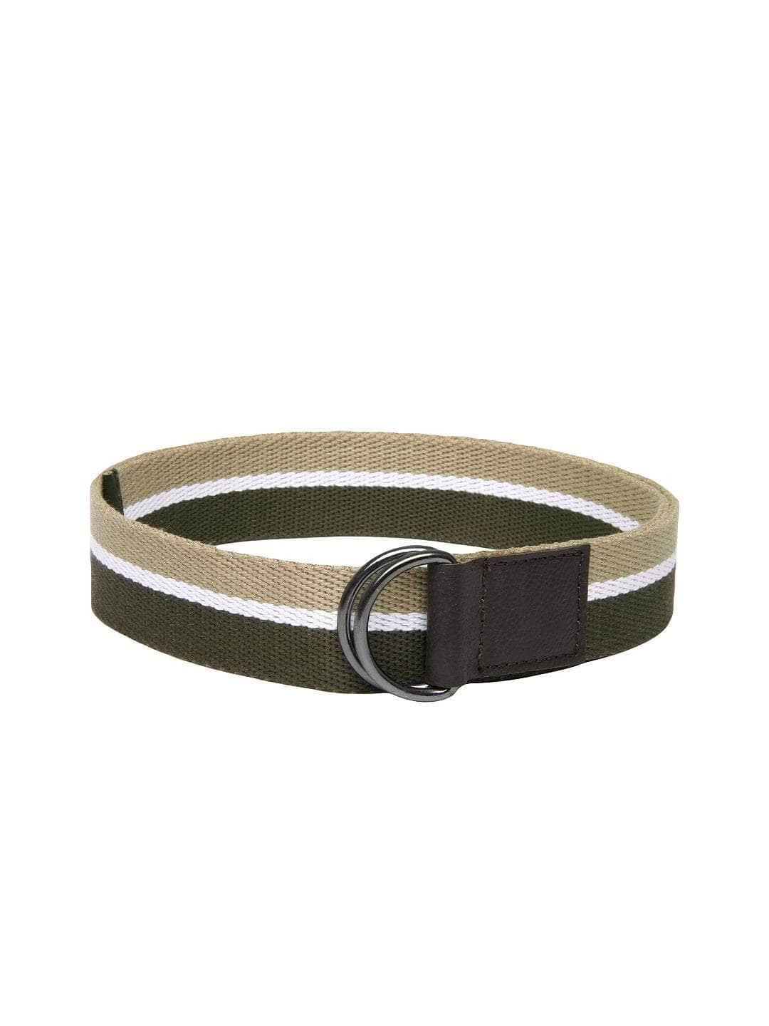 Olive Green Beige Striped Men's Belt - Main Image