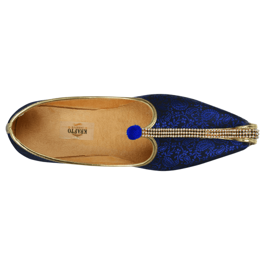 krafto mens blue fabric mono rhinestone mojari jutti