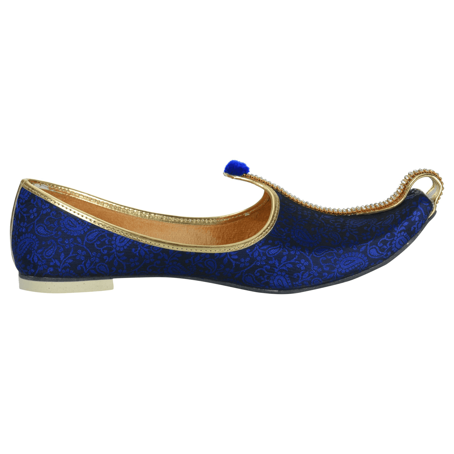 krafto mens blue fabric mono rhinestone mojari khussa punjabi jutti