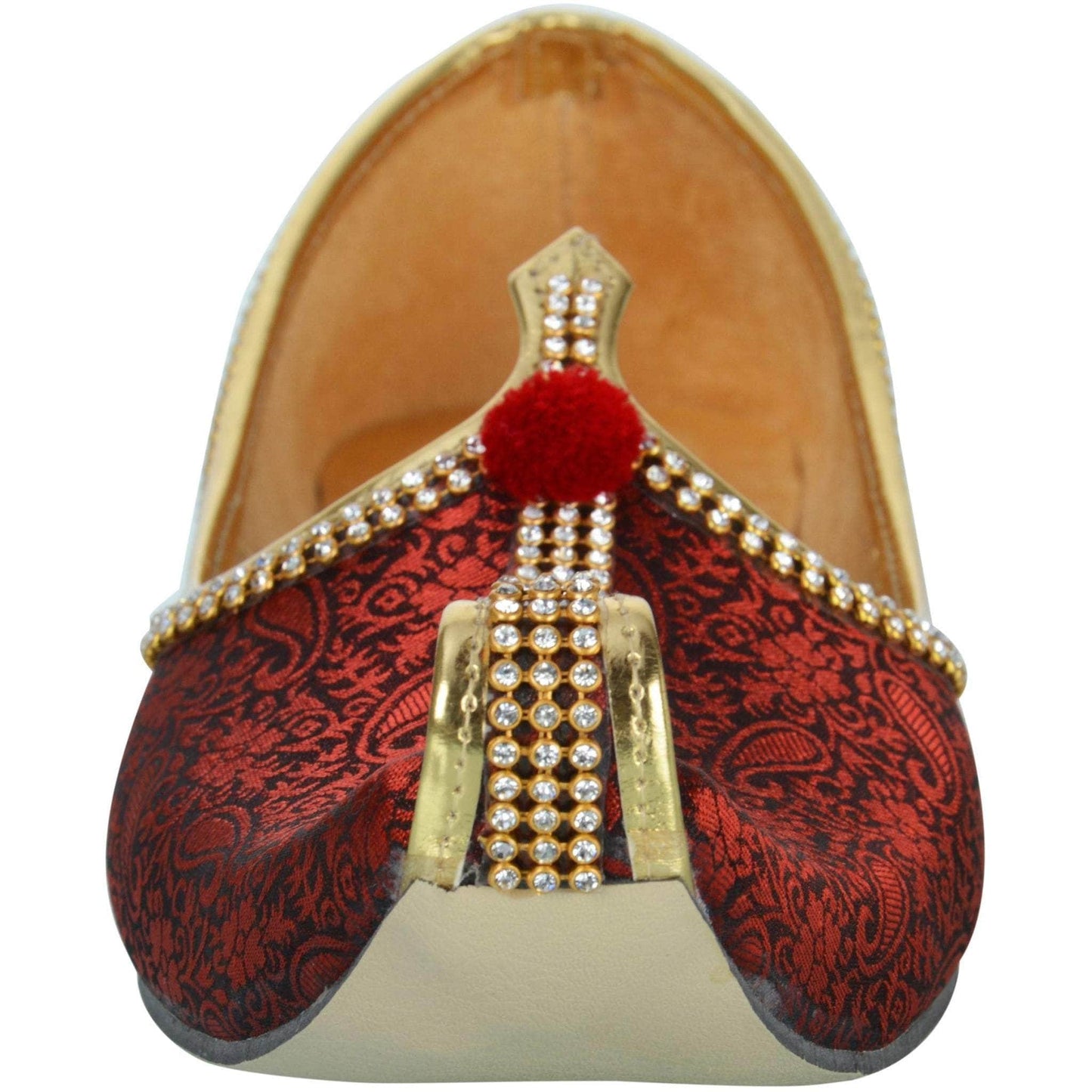 Cherry Red Floral Fabric Tri Rhinestone Mojaris