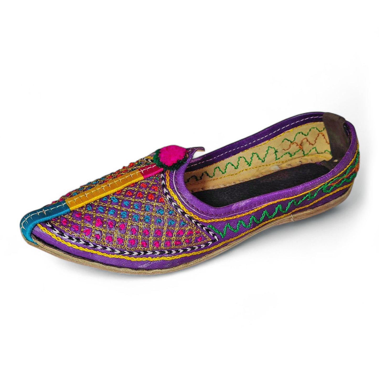 Colorful Checkers Embroidery Handmade Women's Jodhpuri Leather Jutti