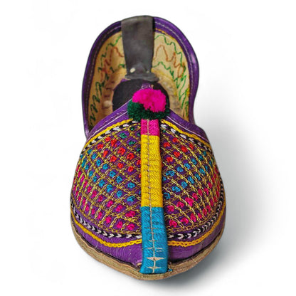 Colorful Checkers Embroidery Handmade Women's Jodhpuri Leather Jutti