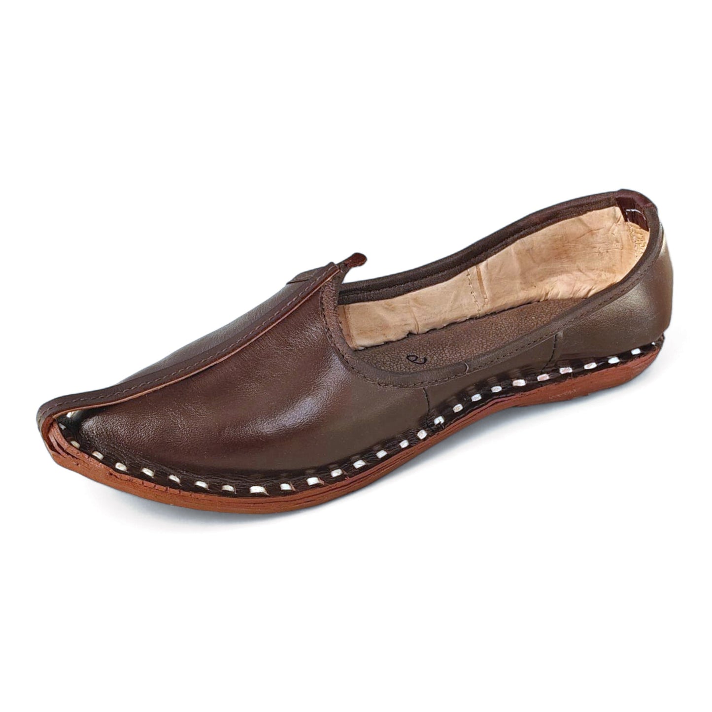 Brown leather ethnic slip-on shoe jodhpuri mojari jutti