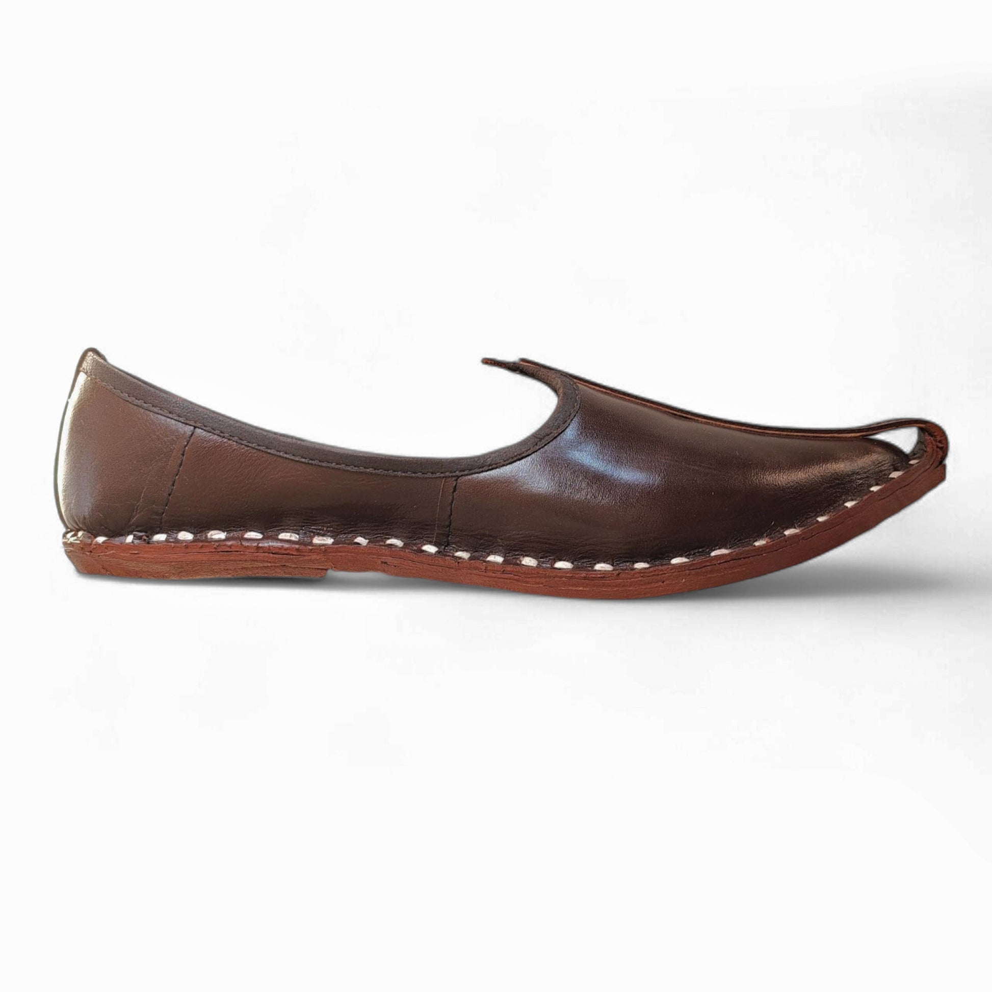 Brown leather ethnic slip-on shoe jodhpuri mojari jutti