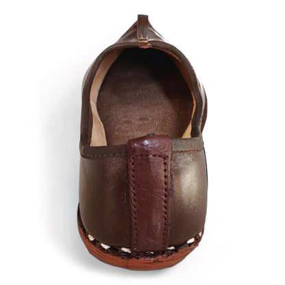 Brown leather ethnic slip-on shoe jodhpuri mojari jutti