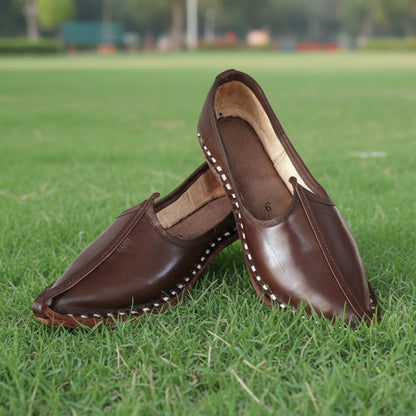 Brown leather ethnic slip-on shoe jodhpuri mojari jutti