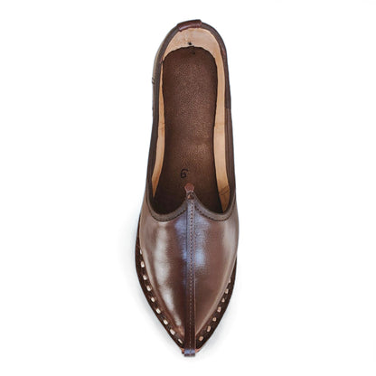 Brown leather ethnic slip-on shoe jodhpuri mojari jutti