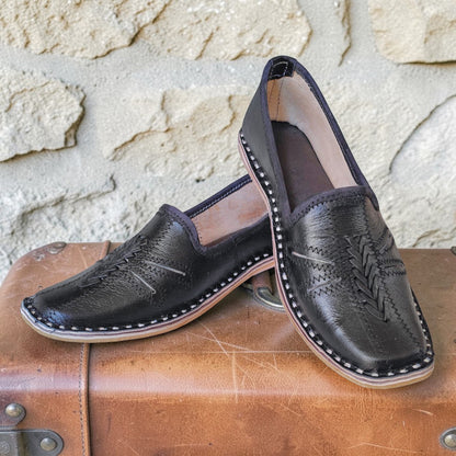 Black Leather Solbraid Men's Mojaris