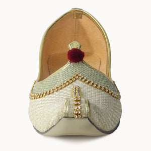 Cream Jute Gold Glitz Men's Wedding Sherwani Mojaris