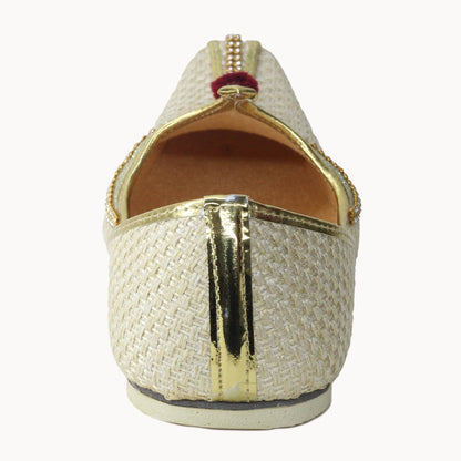 Cream Jute Gold Glitz Men's Wedding Sherwani Mojaris