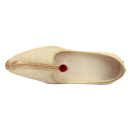 Beige Cream Jute Men's Sherwani Jutti