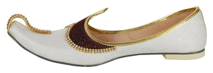 White Maroon Glitz Men's Sherwani Mojaris
