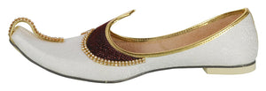 White Maroon Glitz Men's Sherwani Mojaris