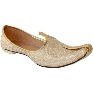 krafto mens beigegold synthetic sherwani jutti