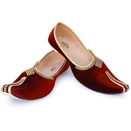 Buy Red Velvet Men's Wedding Sherwani Jutti Online