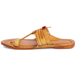 Yellow Leather Men's Kolhapuri Flat Chappal