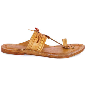 Yellow Leather Men's Kolhapuri Flat Chappal