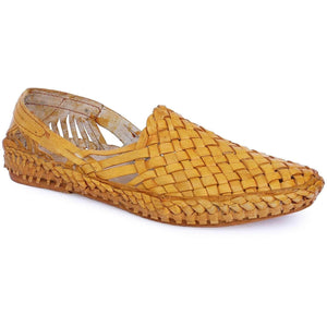 Yellow Interwoven Leather Men's Kolhapuri Jutti