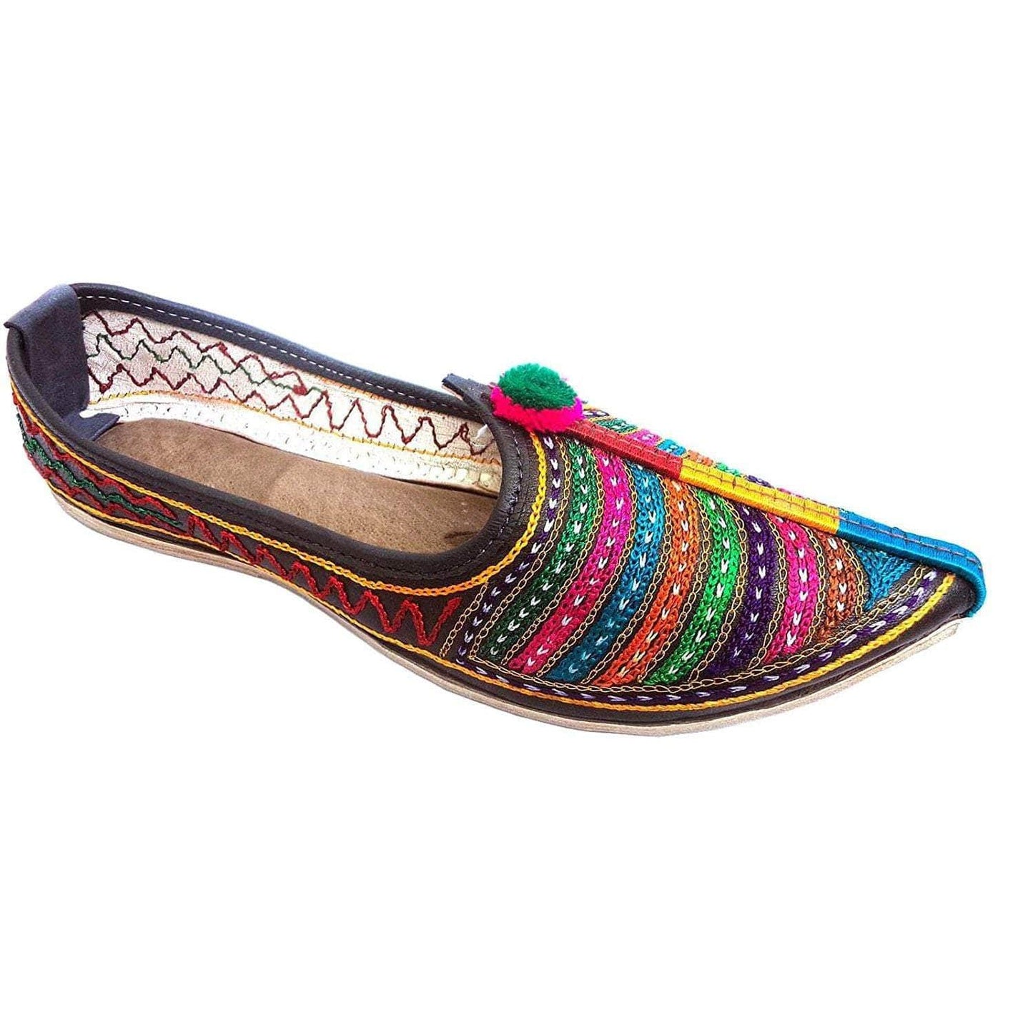 Colorful Strips Embroidary Handmade Women's Jodhpuri Leather Jutti