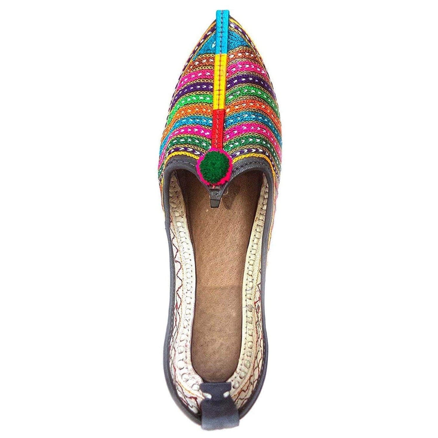 Colorful Strips Embroidary Handmade Women's Jodhpuri Leather Jutti
