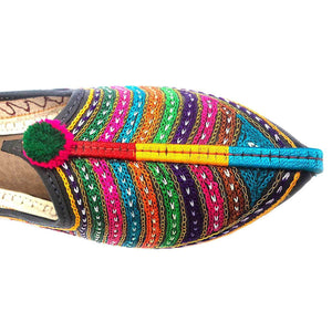 Colorful Strips Embroidary Handmade Women's Jodhpuri Leather Jutti