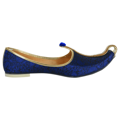 krafto mens blue fabric mono rhinestone mojari khussa punjabi jutti
