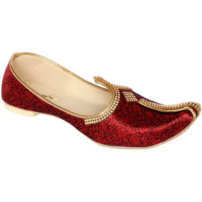Cherry Red Silk Men's Sherwani Mojari