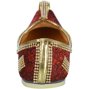 Cherry Red Floral Fabric Tri Rhinestone Mojaris