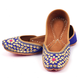 Blue Droplets Handcrafted Women's Punjabi Leather Jutti