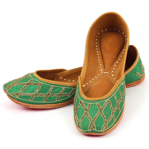 Green Checkers Handmade Women's Punjabi Leather Jutti